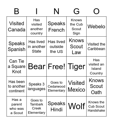 A Scout is Friendly Bingo Card