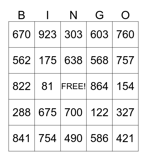 Addition and subtraction within 1000 Bingo Card