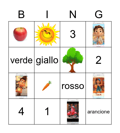 Kinder Italian Bingo Card