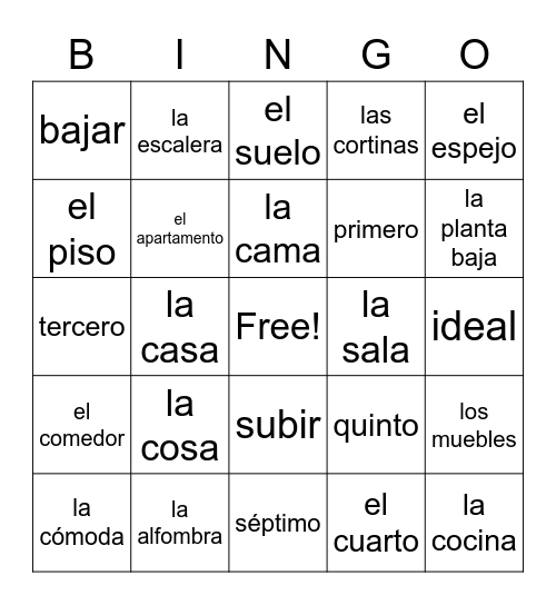Vocabulary unit 5.1 Bingo Card