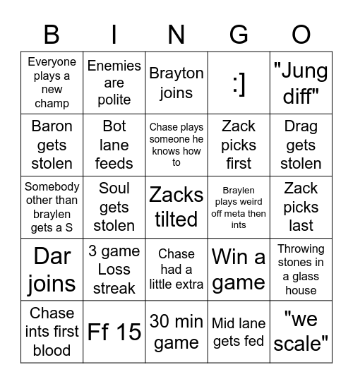 League Bingo Card