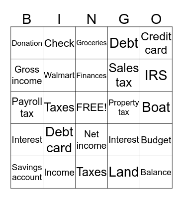 Finances Bingo Card