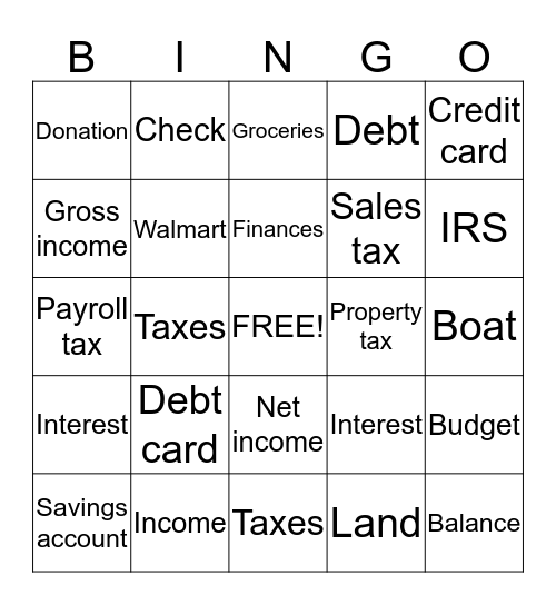 Finances Bingo Card