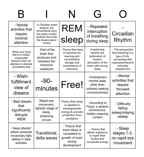 Chapter 5 Sleep Bingo Card