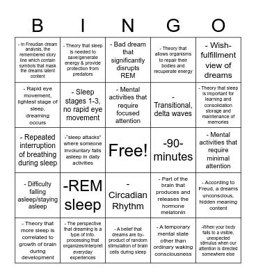 Chapter 5 Sleep Bingo Card