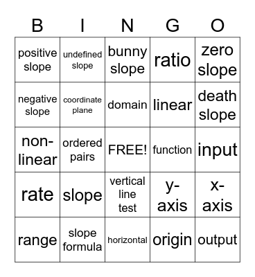 Algebra 1 Bingo - Functions Bingo Card