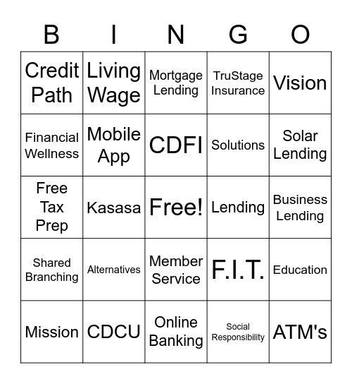 Credit Union BINGO Card