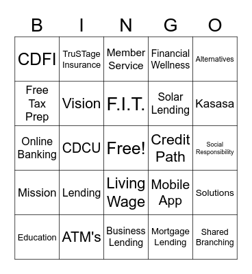 Credit Union Bingo Card