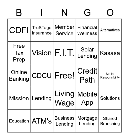 Credit Union Bingo Card