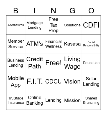 Credit Union Bingo Card