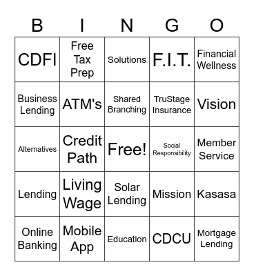 Credit Union BINGO Card