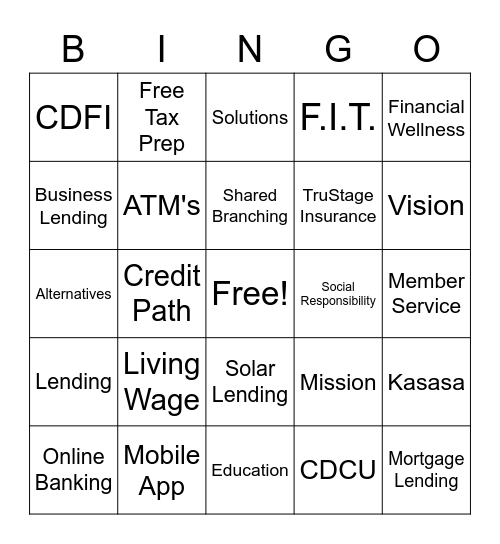Credit Union BINGO Card