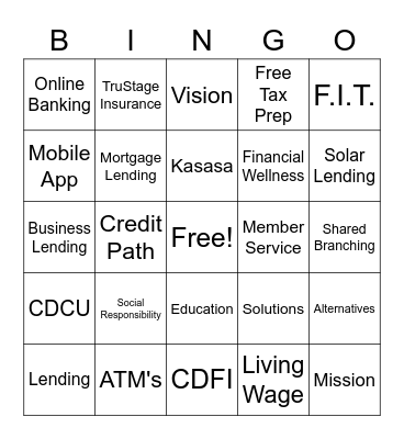 Credit Union BINGO Card