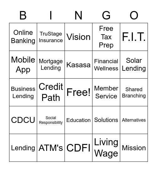 Credit Union BINGO Card