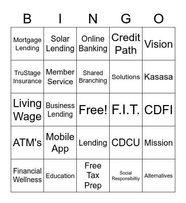 Credit Union BINGO Card
