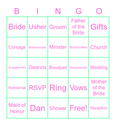 Miss To Mrs Bingo Card