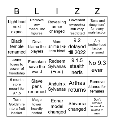 Blizzard bingo Card