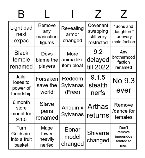 Blizzard bingo Card