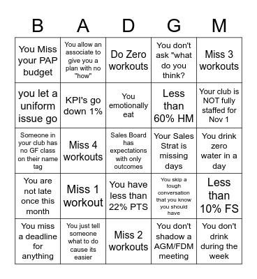 Opposite GL World Bingo Card