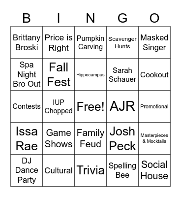 STATIC Bingo Card