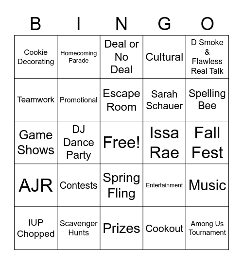 Static Bingo Card