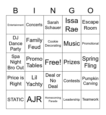 STATIC Bingo Card