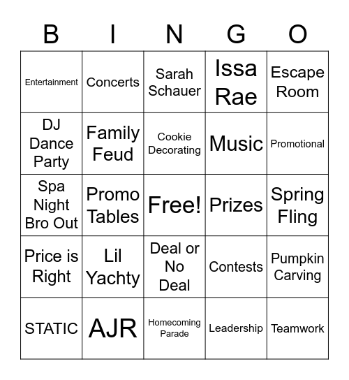 STATIC Bingo Card