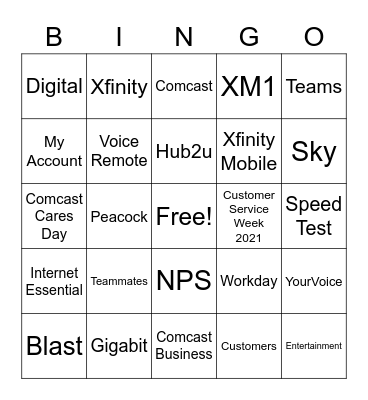 Comcast Bingo Card