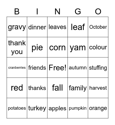 Thanksgiving Bingo Card