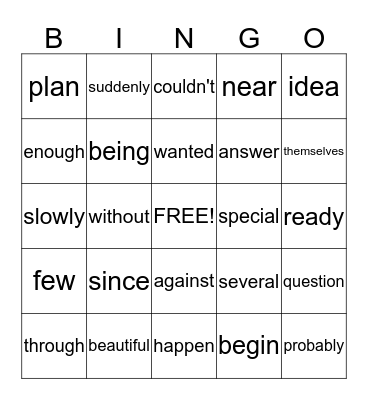 Sight words Bingo Card