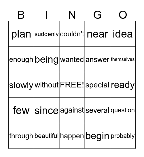 Sight words Bingo Card