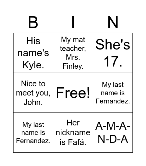 Untitled Bingo Card