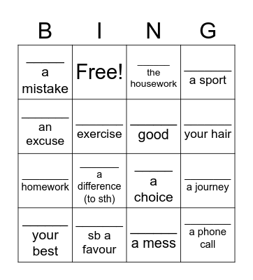 Collocations with make and do Bingo Card