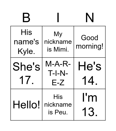 Untitled Bingo Card