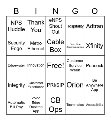 MidMarket Customer Service Week Bingo Card