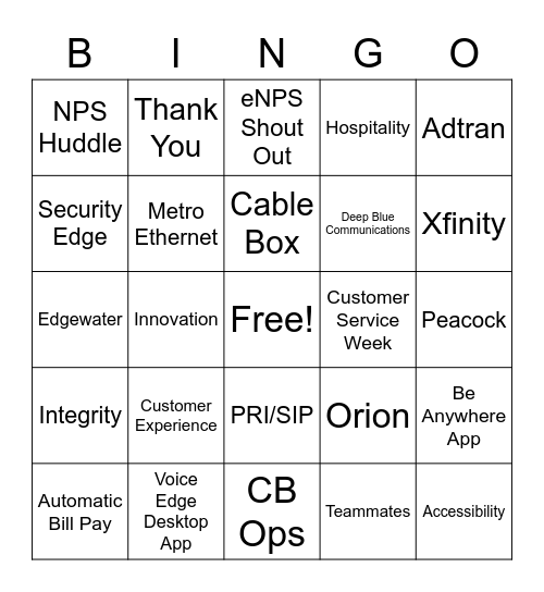 MidMarket Customer Service Week Bingo Card