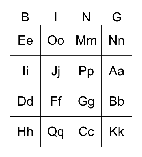 ABC Bingo Card