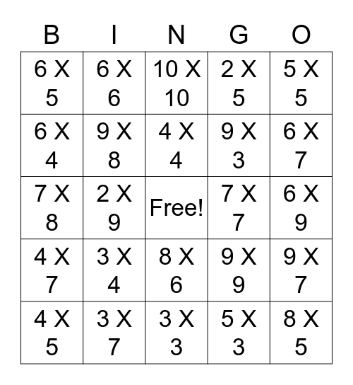 TABUADA - MULTIPLICAÇÃO Bingo Card