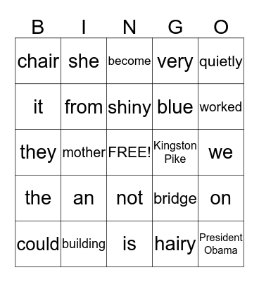 Parts of Speech  Bingo Card