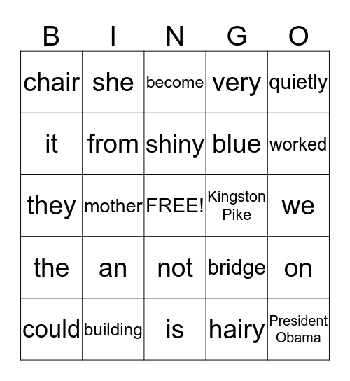 Parts of Speech  Bingo Card