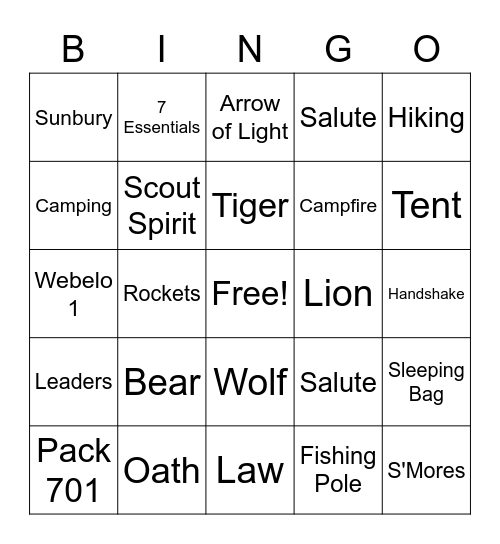 CUB SCOUT BINGO Card