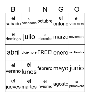 El Calendario Bingo Card