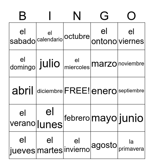 El Calendario Bingo Card