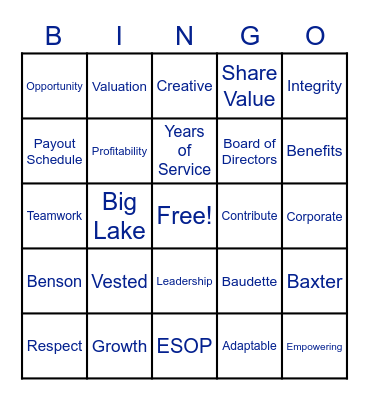 RiverWood Bank ESOP Bingo Card