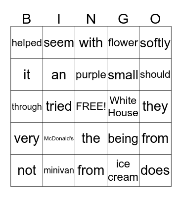 Parts of Speech  Bingo Card