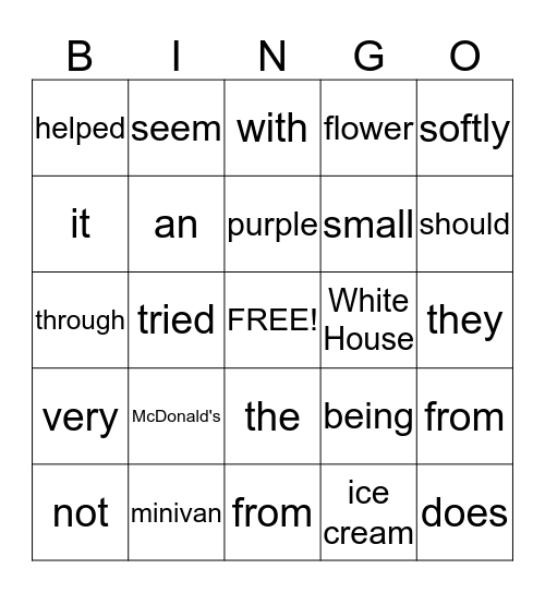 Parts of Speech  Bingo Card