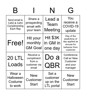 October SMB Bingo Card