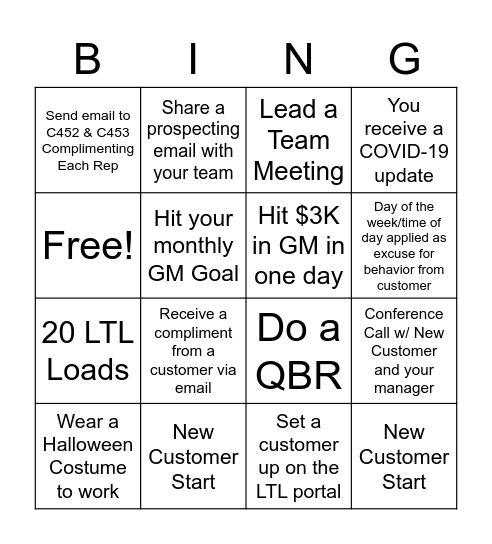 October SMB Bingo Card