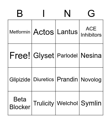 Diabetes Medication Bingo! Bingo Card