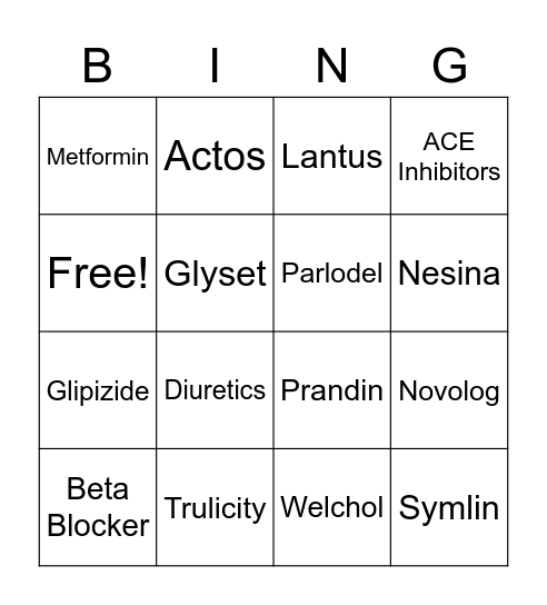 Diabetes Medication Bingo! Bingo Card